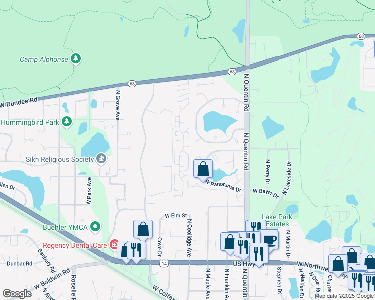 map of restaurants, bars, coffee shops, grocery stores, and more near 1161 N Knollwood Dr in Palatine
