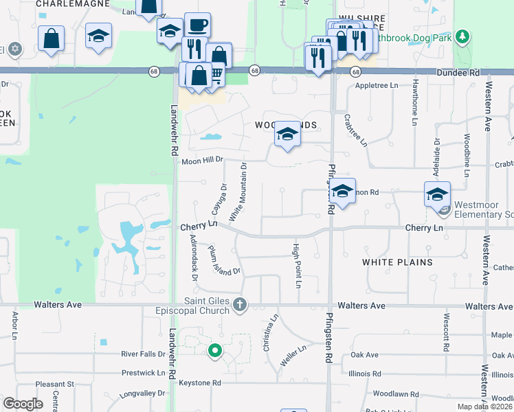 map of restaurants, bars, coffee shops, grocery stores, and more near 1133 White Mountain Drive in Northbrook