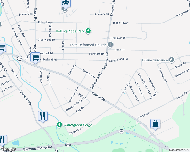 map of restaurants, bars, coffee shops, grocery stores, and more near 3336 Saltsman Rd in Erie
