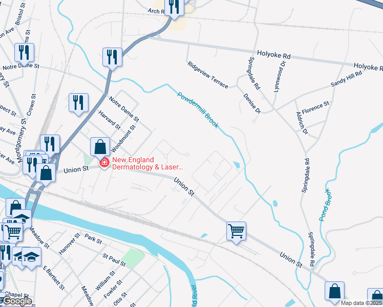 map of restaurants, bars, coffee shops, grocery stores, and more near 28 Sunflower Lane in Westfield