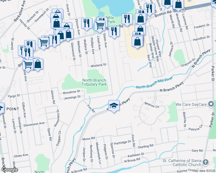 map of restaurants, bars, coffee shops, grocery stores, and more near 232 Slater Avenue in Springfield