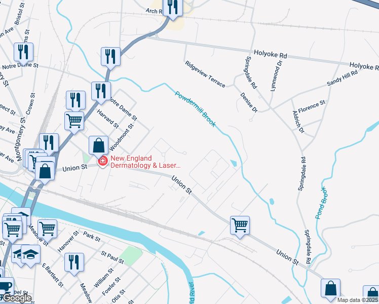 map of restaurants, bars, coffee shops, grocery stores, and more near 28 Sunflower Lane in Westfield