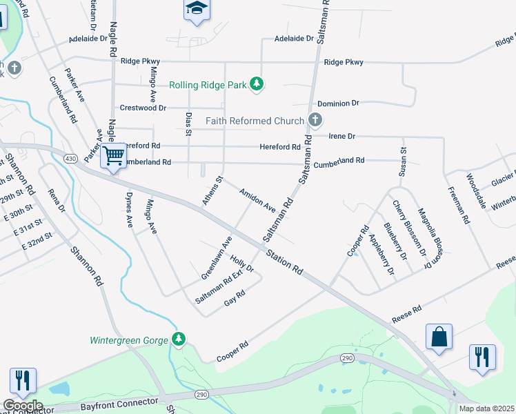 map of restaurants, bars, coffee shops, grocery stores, and more near 3417 Greenlawn Ave in Erie