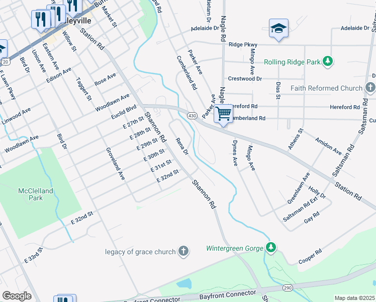 map of restaurants, bars, coffee shops, grocery stores, and more near 50 Rena Dr in Erie