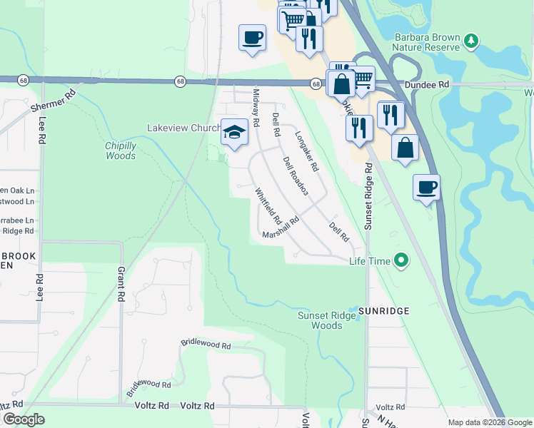 map of restaurants, bars, coffee shops, grocery stores, and more near 1408 Sunset Ridge Road in Northbrook