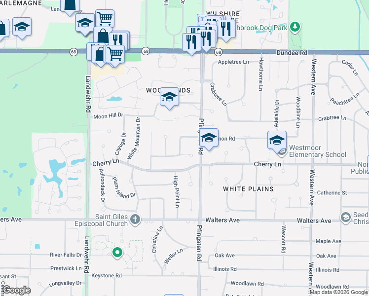 map of restaurants, bars, coffee shops, grocery stores, and more near 2854 Shannon Road in Northbrook