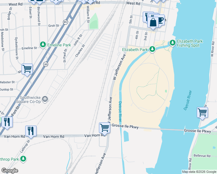 map of restaurants, bars, coffee shops, grocery stores, and more near 3900 West Jefferson Avenue in Trenton
