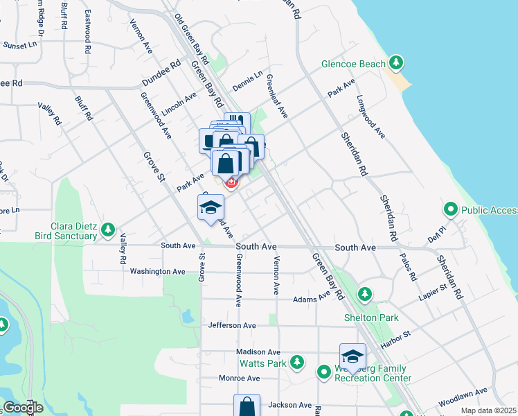 map of restaurants, bars, coffee shops, grocery stores, and more near 605 Vernon Avenue in Glencoe