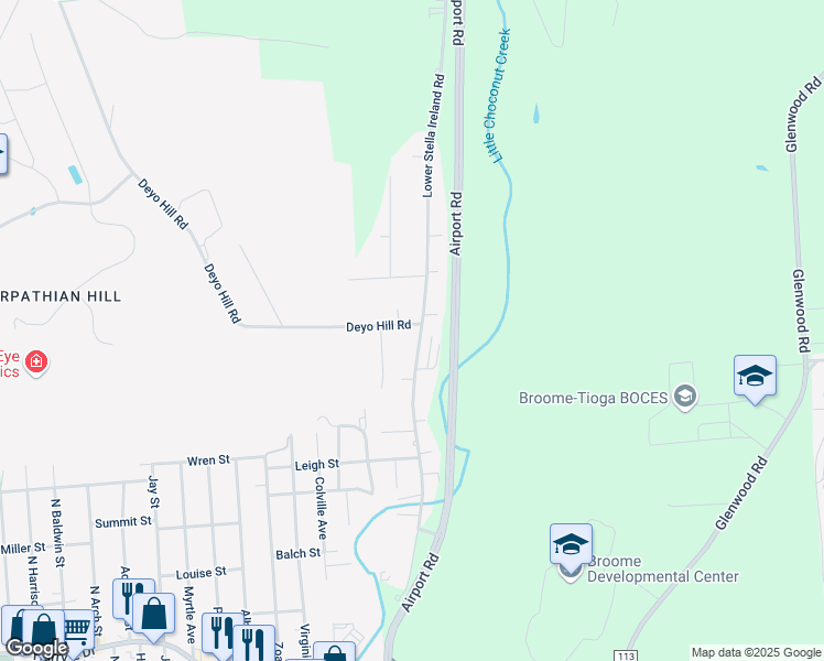 map of restaurants, bars, coffee shops, grocery stores, and more near 271 Lower Stella Ireland Rd in Binghamton