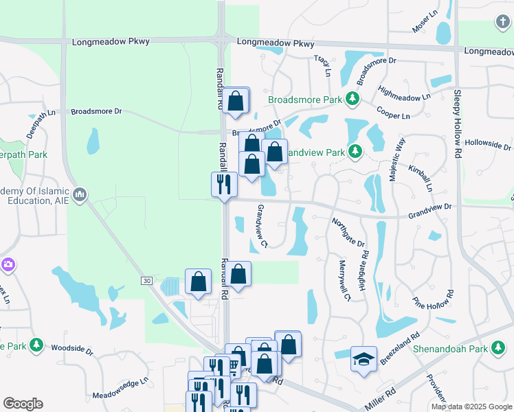map of restaurants, bars, coffee shops, grocery stores, and more near 7461 Grandview Court in Carpentersville