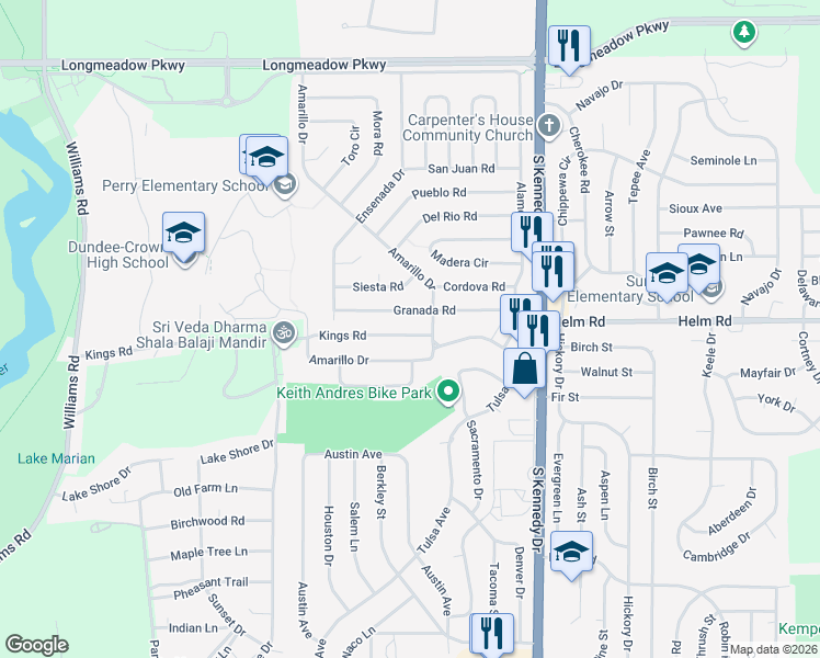 map of restaurants, bars, coffee shops, grocery stores, and more near 1434 Kings Road in Carpentersville