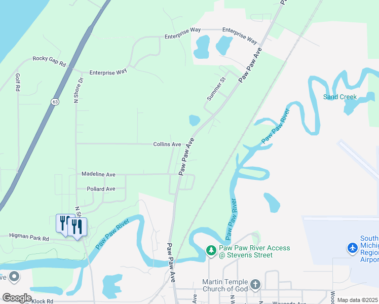 map of restaurants, bars, coffee shops, grocery stores, and more near 967 Paw Paw Avenue in Benton Harbor