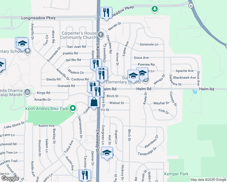 map of restaurants, bars, coffee shops, grocery stores, and more near 19 Helm Road in Carpentersville