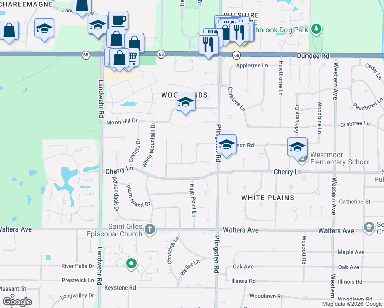 map of restaurants, bars, coffee shops, grocery stores, and more near 2854 Shannon Road in Northbrook