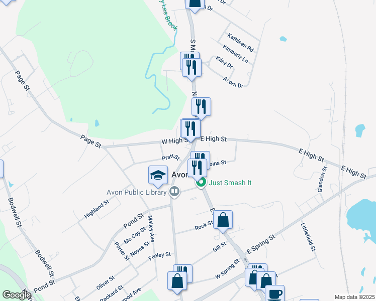 map of restaurants, bars, coffee shops, grocery stores, and more near in Avon