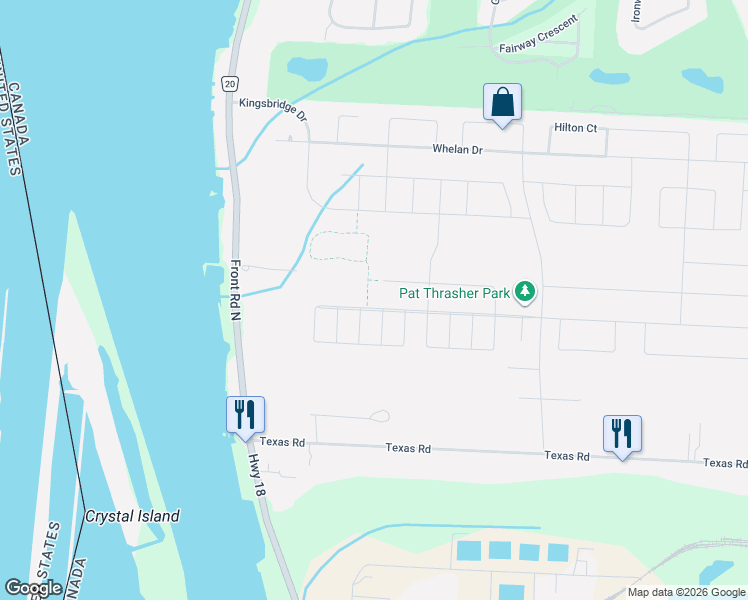 map of restaurants, bars, coffee shops, grocery stores, and more near 168 Texas Road in Amherstburg
