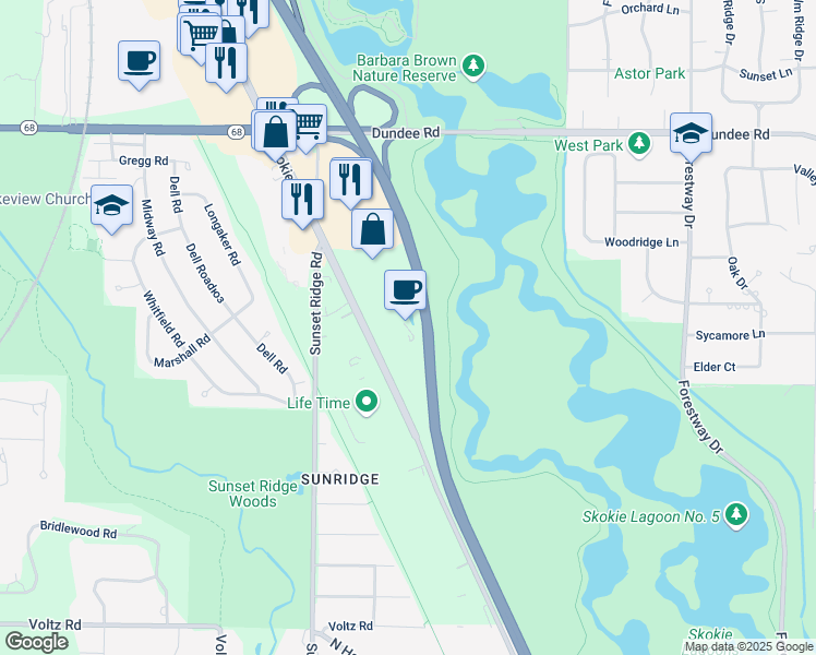 map of restaurants, bars, coffee shops, grocery stores, and more near 1101 Skokie Boulevard in Northbrook