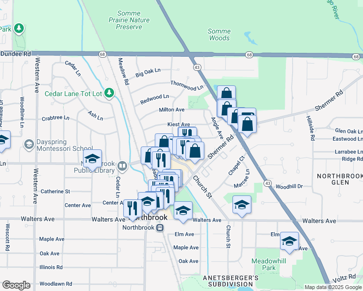 map of restaurants, bars, coffee shops, grocery stores, and more near 1910 Keystone Avenue in Northbrook