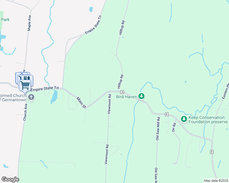 map of restaurants, bars, coffee shops, grocery stores, and more near 641 County Route 8 in Germantown