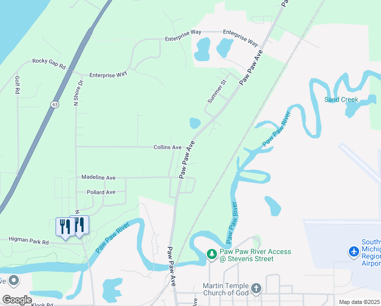 map of restaurants, bars, coffee shops, grocery stores, and more near 967 Paw Paw Avenue in Benton Harbor