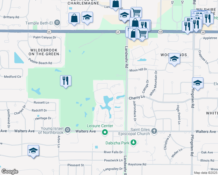 map of restaurants, bars, coffee shops, grocery stores, and more near 43 Ct of Greenway in Northbrook