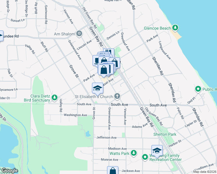 map of restaurants, bars, coffee shops, grocery stores, and more near 630 Vernon Avenue in Glencoe