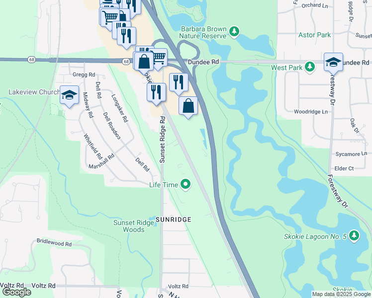 map of restaurants, bars, coffee shops, grocery stores, and more near 1033 Skokie Boulevard in Northbrook