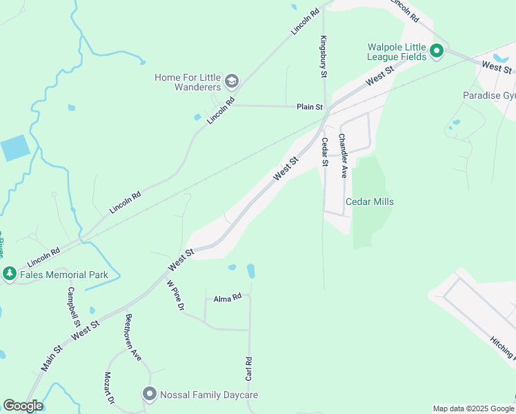 map of restaurants, bars, coffee shops, grocery stores, and more near 934 West Street in Walpole