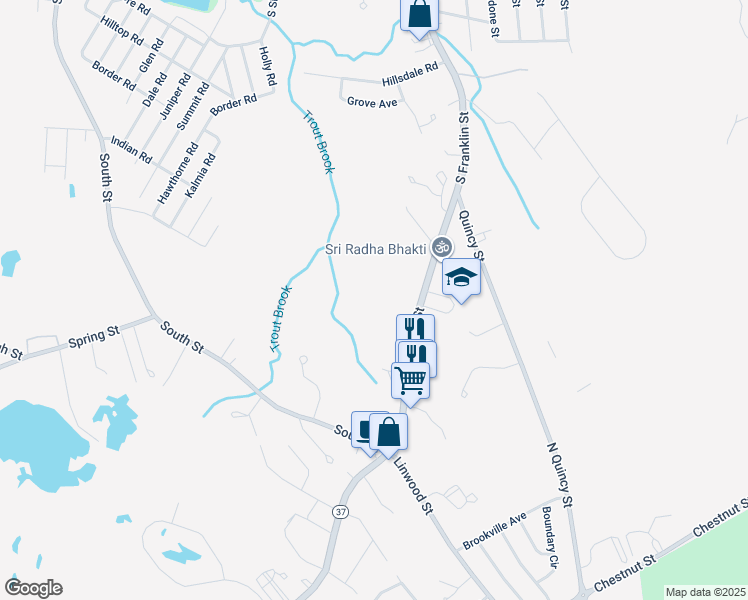 map of restaurants, bars, coffee shops, grocery stores, and more near 692 South Franklin Street in Holbrook