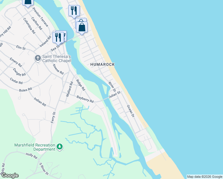 map of restaurants, bars, coffee shops, grocery stores, and more near 6 Kenilworth Street in Scituate