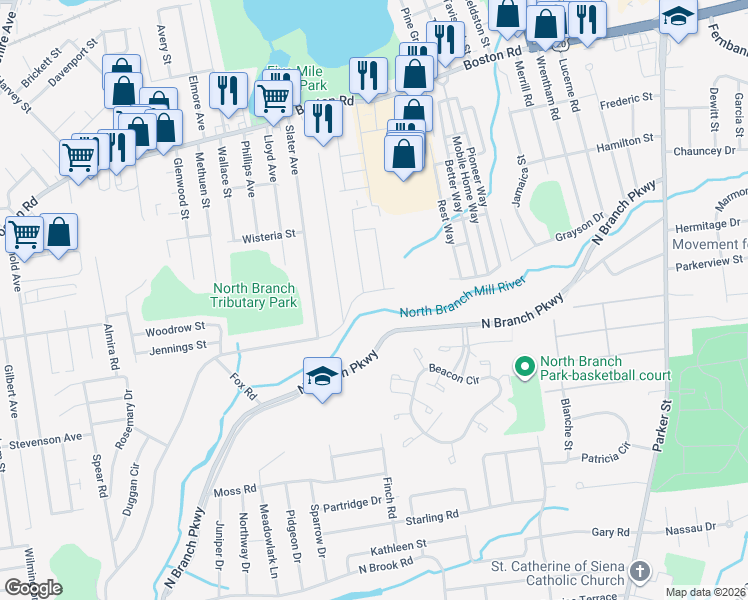 map of restaurants, bars, coffee shops, grocery stores, and more near 440 North Branch Parkway in Springfield