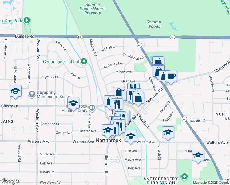 map of restaurants, bars, coffee shops, grocery stores, and more near 1943 Lincoln Avenue in Northbrook