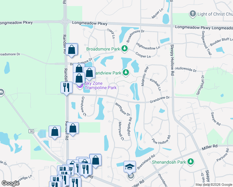 map of restaurants, bars, coffee shops, grocery stores, and more near 4400 Northgate Court in Carpentersville