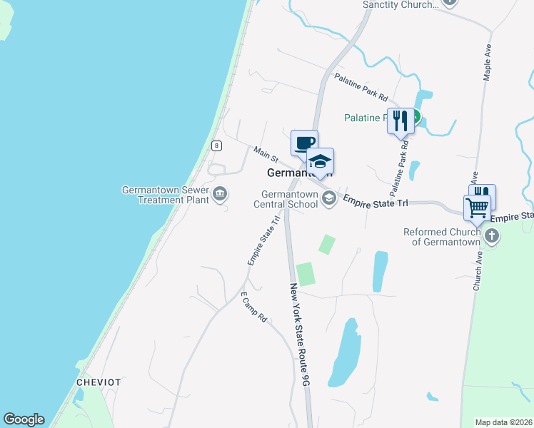 map of restaurants, bars, coffee shops, grocery stores, and more near 1203 Woods Road in Germantown