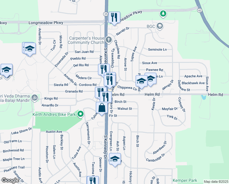 map of restaurants, bars, coffee shops, grocery stores, and more near 2624 Helm Road in Carpentersville
