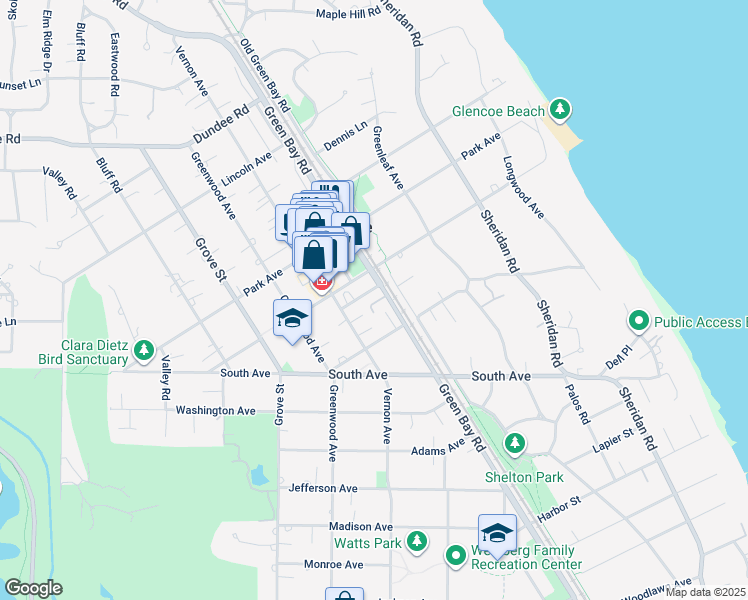 map of restaurants, bars, coffee shops, grocery stores, and more near 605 Vernon Avenue in Glencoe