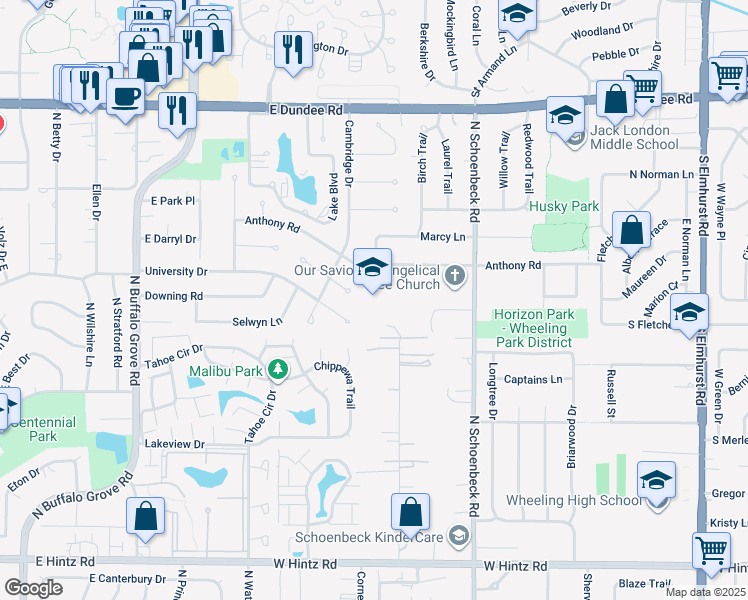 map of restaurants, bars, coffee shops, grocery stores, and more near 310 Scott Street in Wheeling