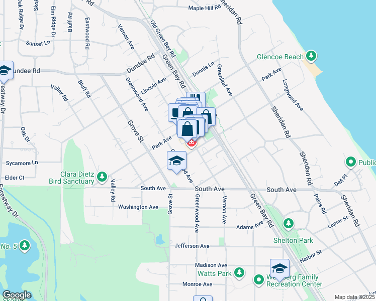 map of restaurants, bars, coffee shops, grocery stores, and more near 373 Hazel Avenue in Glencoe
