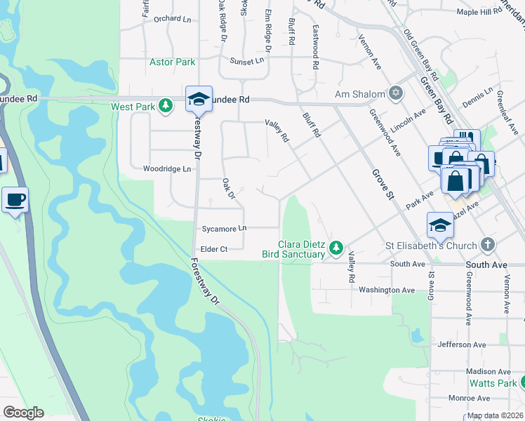 map of restaurants, bars, coffee shops, grocery stores, and more near 615 Lincoln Avenue in Glencoe