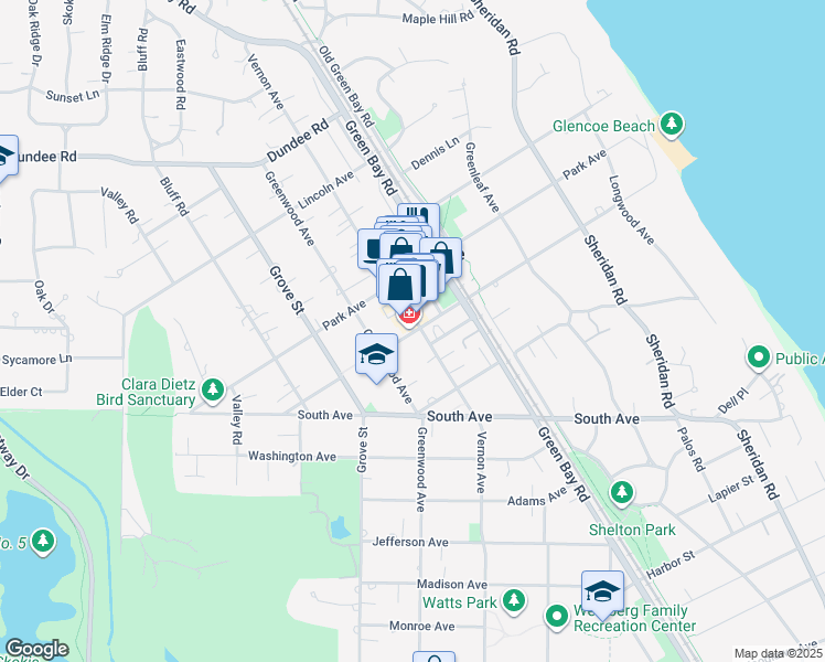 map of restaurants, bars, coffee shops, grocery stores, and more near 373 Hazel Avenue in Glencoe