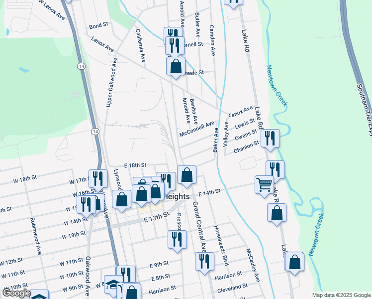 map of restaurants, bars, coffee shops, grocery stores, and more near 1812-1824 Grand Central Ave in Elmira Heights