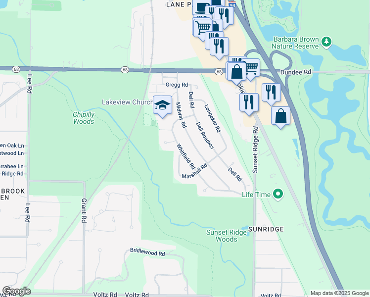 map of restaurants, bars, coffee shops, grocery stores, and more near 1013 Whitfield Road in Northbrook