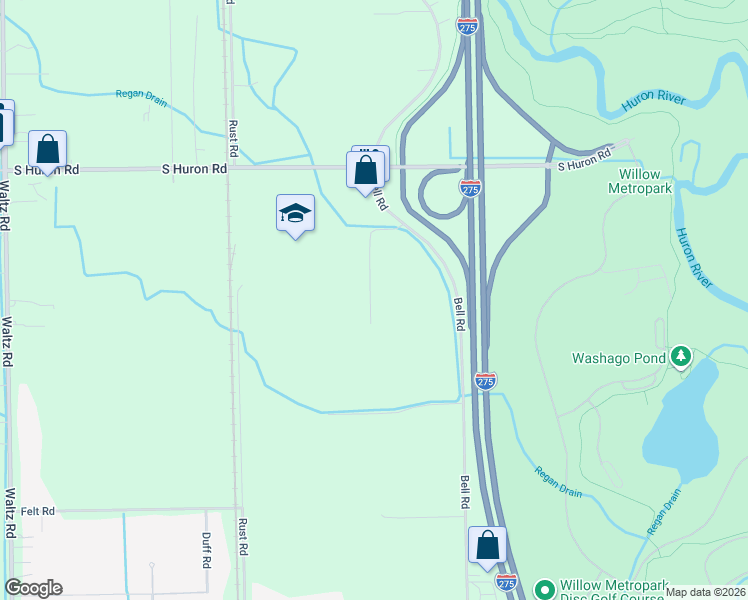 map of restaurants, bars, coffee shops, grocery stores, and more near 23400 Bell Road in Huron Charter Township