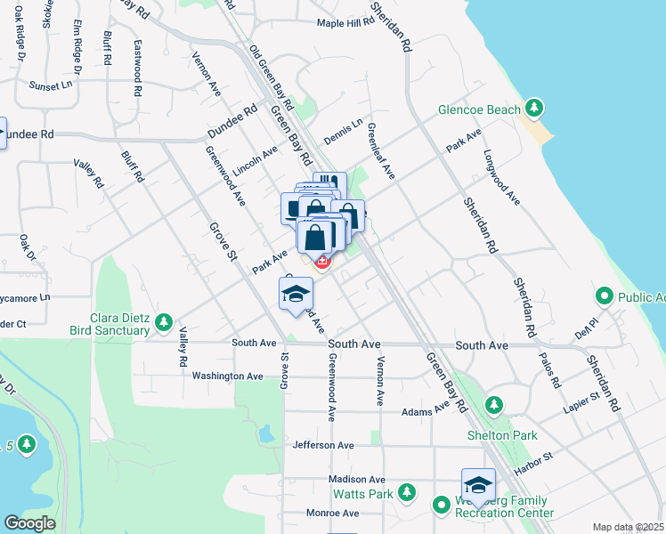 map of restaurants, bars, coffee shops, grocery stores, and more near 373 Hazel Avenue in Glencoe