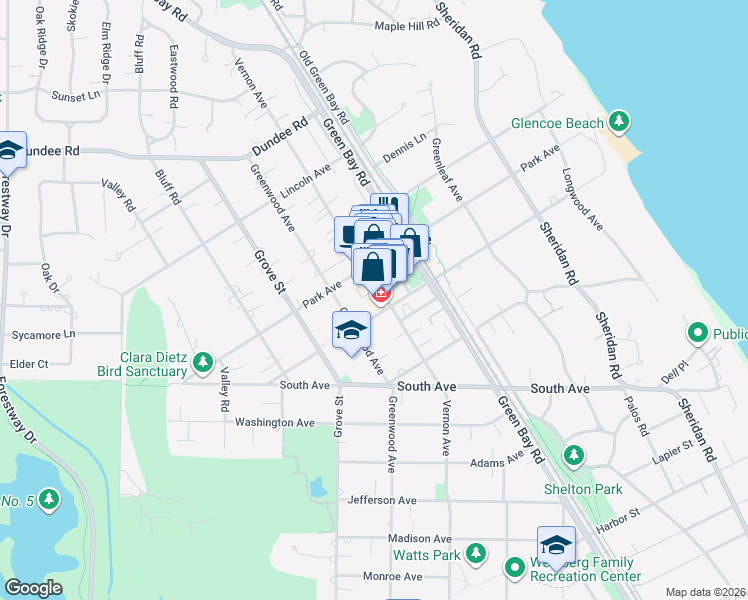 map of restaurants, bars, coffee shops, grocery stores, and more near 660 Vernon Avenue in Glencoe