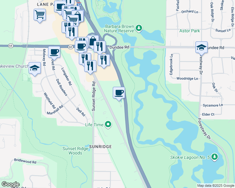 map of restaurants, bars, coffee shops, grocery stores, and more near 1033 Skokie Boulevard in Northbrook