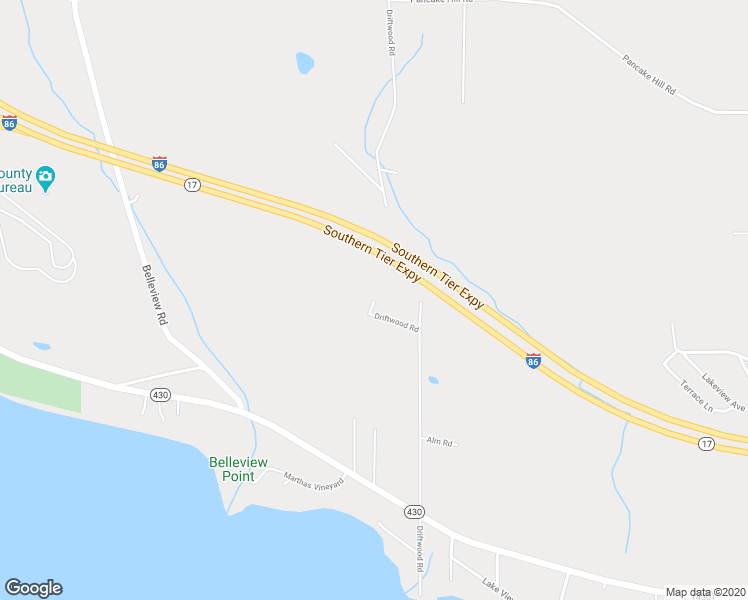 map of restaurants, bars, coffee shops, grocery stores, and more near Driftwood Road in Chautauqua County