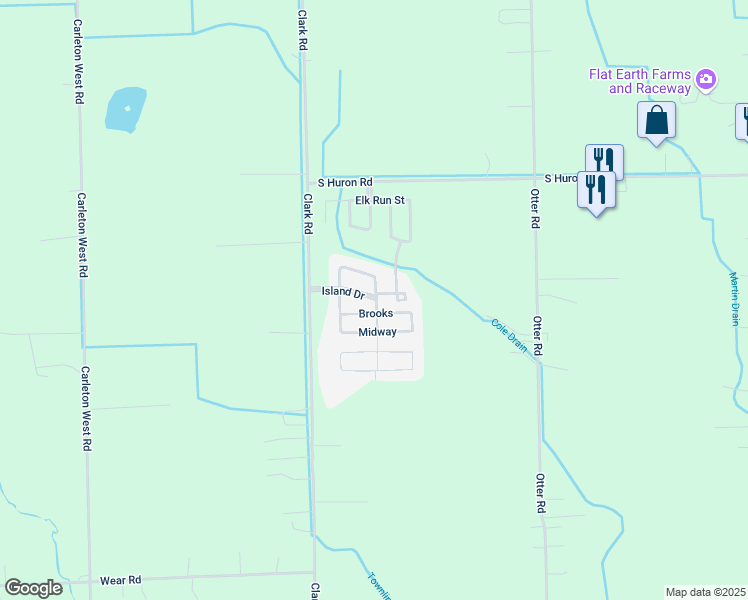 map of restaurants, bars, coffee shops, grocery stores, and more near 23379 Island Drive in Brownstown Charter Township