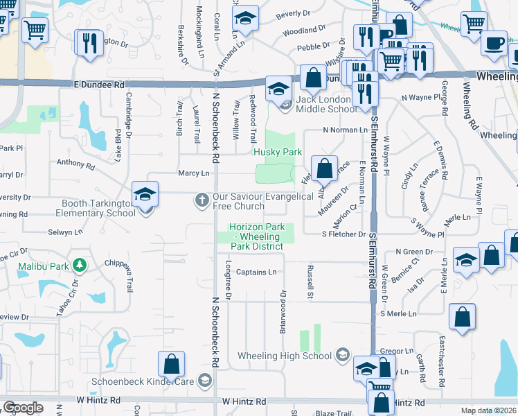 map of restaurants, bars, coffee shops, grocery stores, and more near 317 Robert Avenue in Wheeling