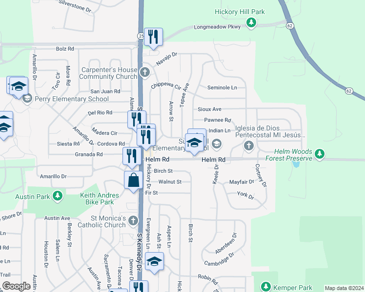 map of restaurants, bars, coffee shops, grocery stores, and more near 1151 Chippewa Circle in Carpentersville